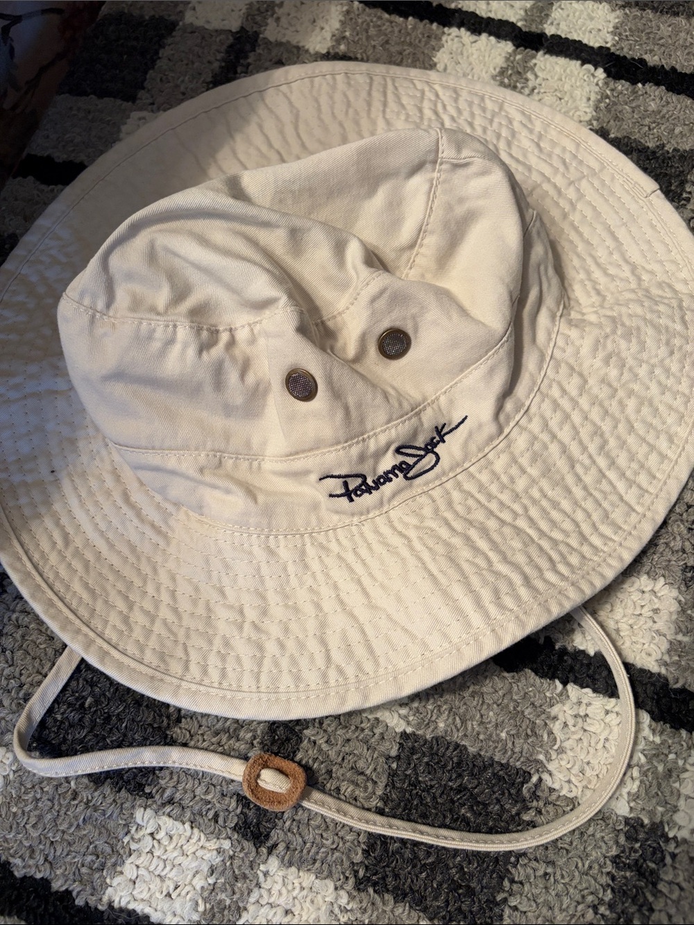 Panama Jack Cream Bucket Sun Hat with Chin Strap